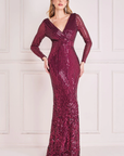 Cole Sequin LS Wrap Dress - Burgundy